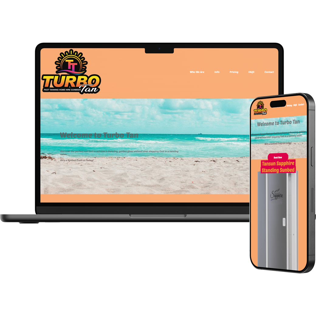 Turbo Tan website shown on laptop and mobile devices
